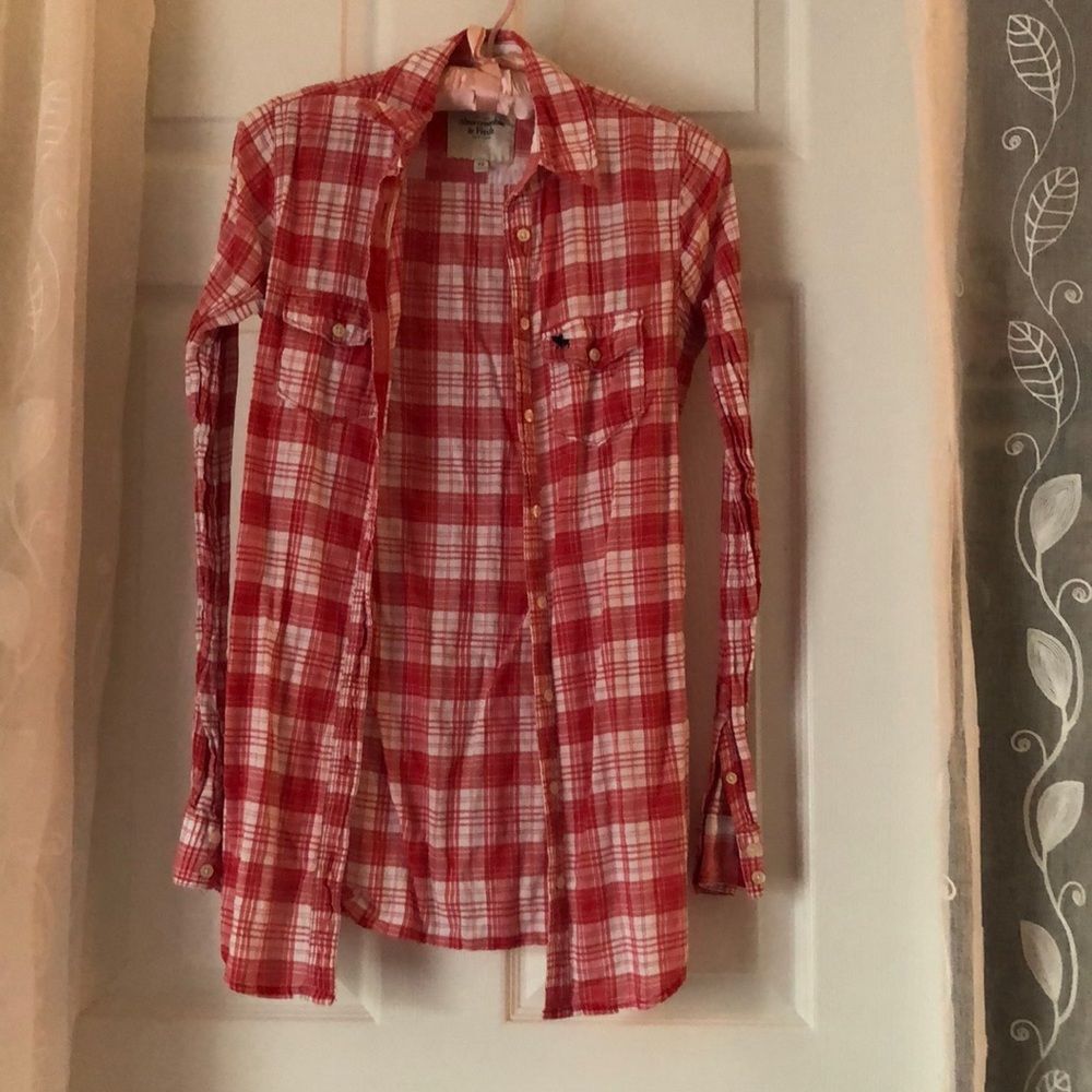 Abercrombie & Fitch flannel plaid front button down shirt, size xs, Y2K